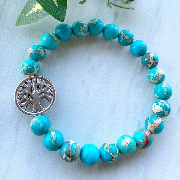 Genuine blue sea jasper tree of life bead bracelet - Picture 1 of 6